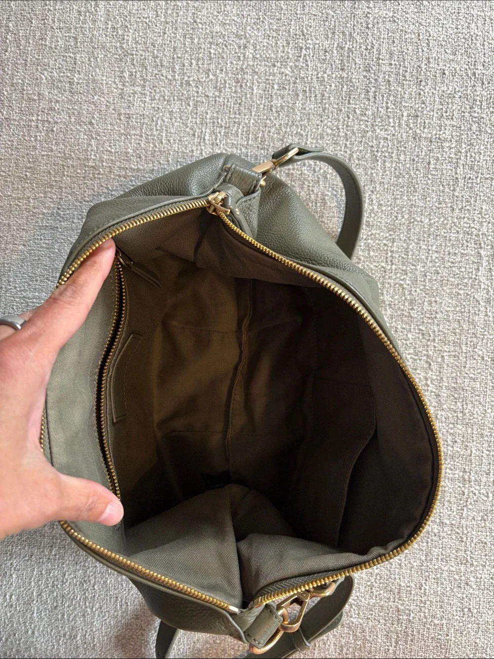 Quince Olive Green Pebbled Leather Shoulder Bag